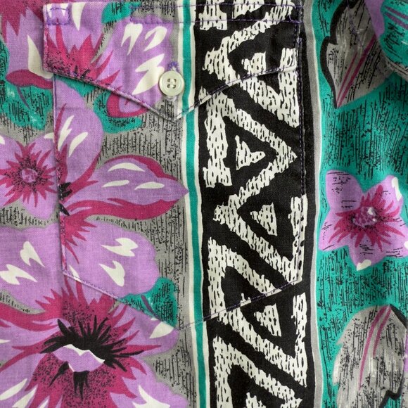 VNTG Wrangler Cowboy‑Cut Floral Aztec Pearl‑Snap Western Shirt Size 15 – Retro - Picture 3 of 11